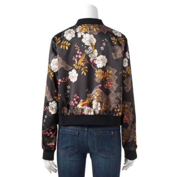 SOLD JENNIFER LOPEZ Black Floral Bomber Jacket - Picture 7 of 8